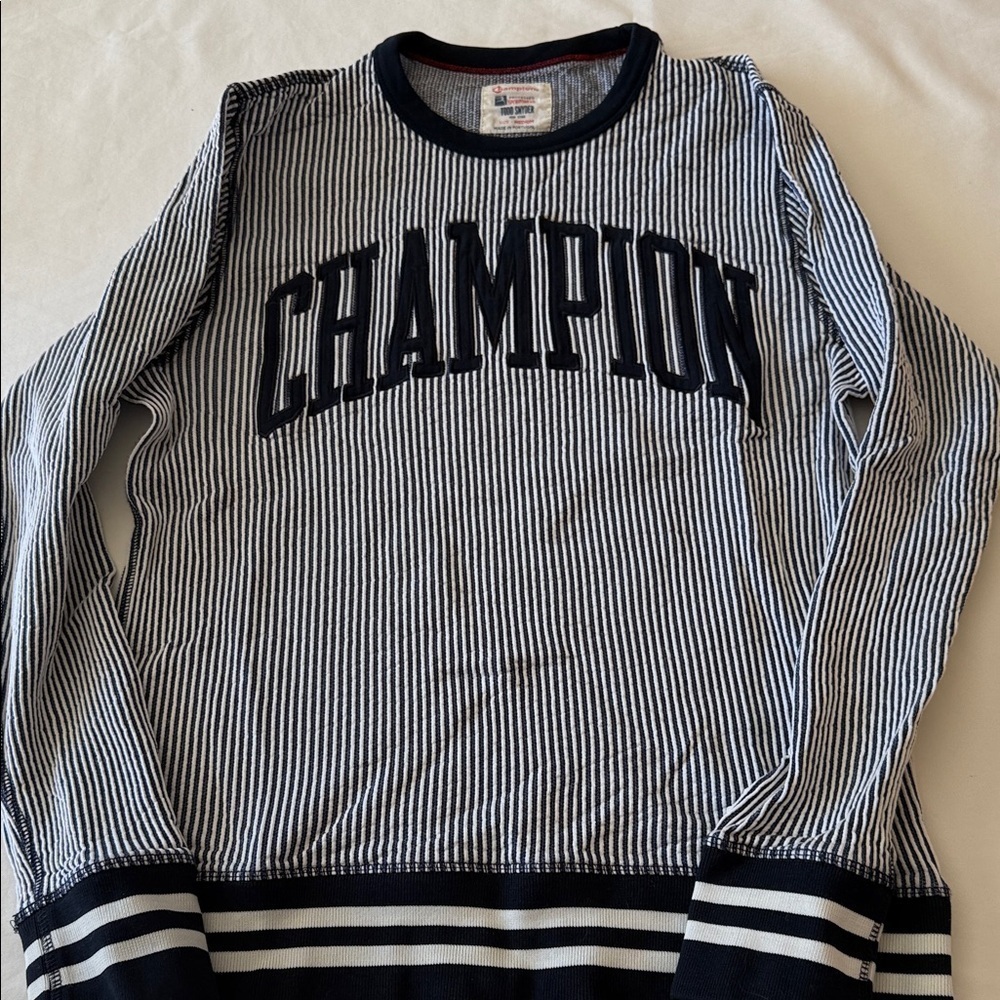 Todd Snyder x Champion Navy and White Striped Sweatshirt